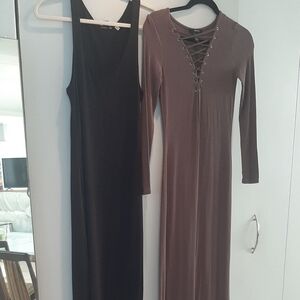 H&M🖤BLACK➕Forever 21🤎Brown Lace-Up KNIT MAXI DRESSES SIZE M